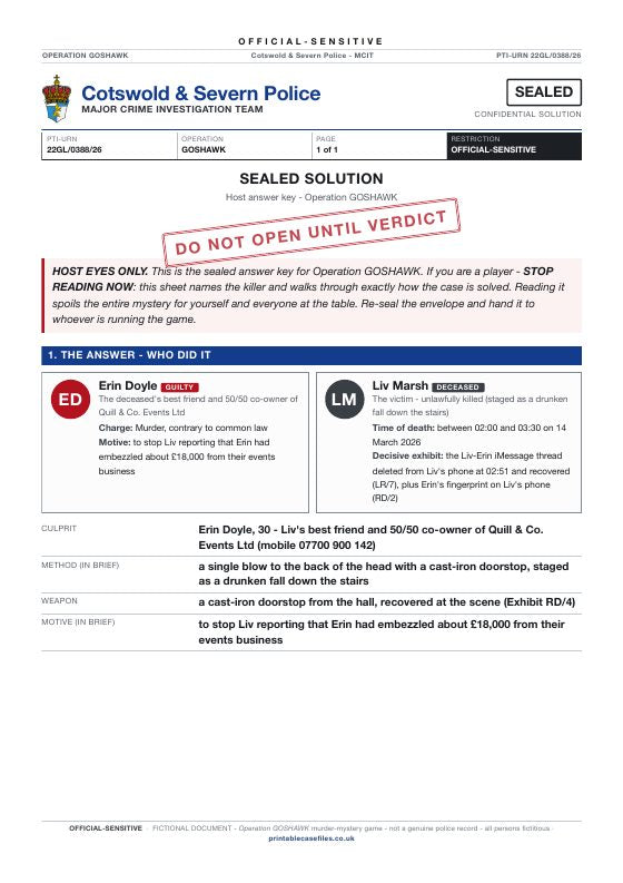 First page of the sealed solution