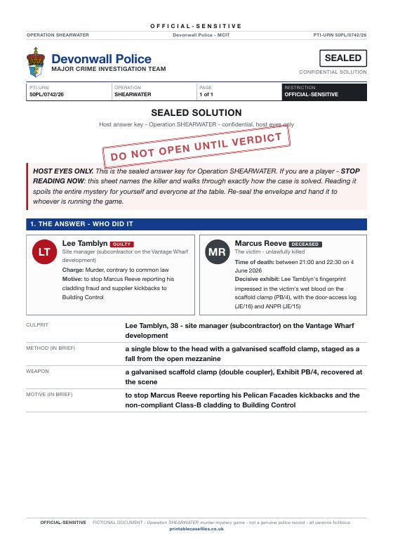 First page of the sealed solution