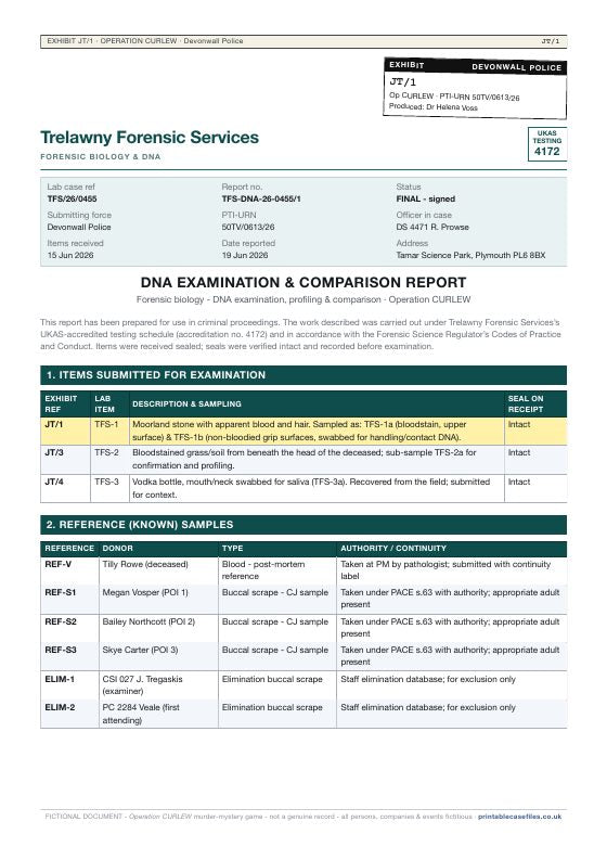 First page of DNA examination