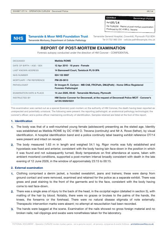 First page of Post-mortem report