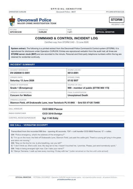 First page of 999 incident log