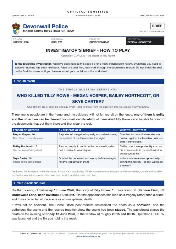 First page of Investigator’s brief