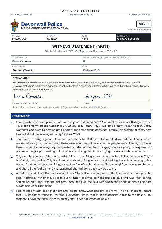 First page of Witness statement