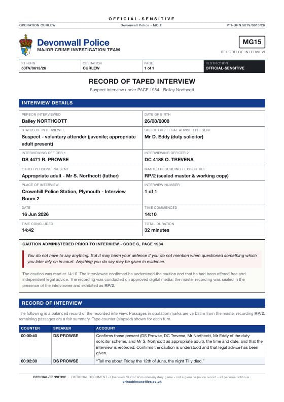 First page of Record of interview