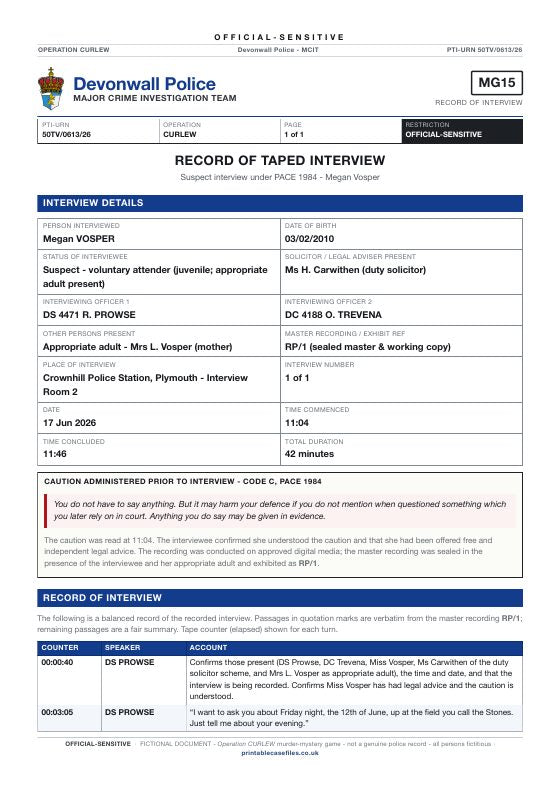 First page of Record of interview